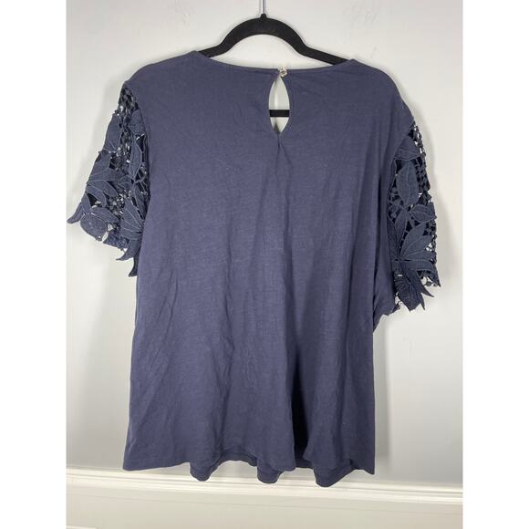 Tommy Hilfiger, Size 3X, Navy Lace Blouse, Scoop Neck, Short Sleeve, Plus - Picture 7 of 8
